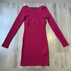 Forever 21 Wine Color Ribbed Knit Bodycon Midi Dress Long Sleeve Feminine Small